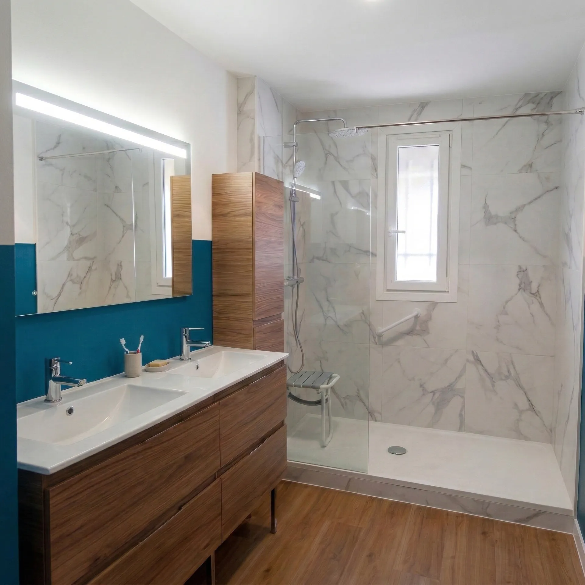Salle de bain rénovée par Groupe BML